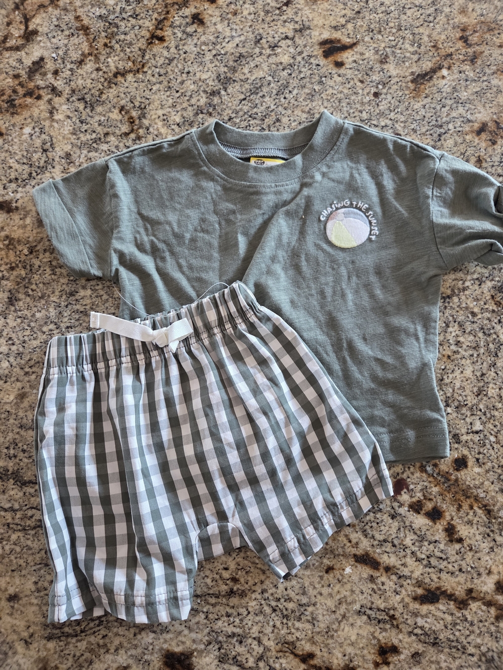 Carter's Olive Green Tee with Green & White Plaid Shorts Pajama Set New With Tag